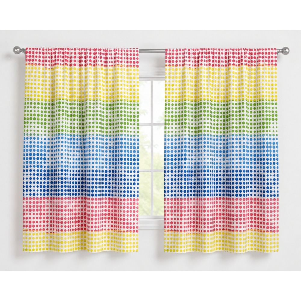 Ambesonne Multi Polka Dot Stripe Window Curtains 2 Panel Set 56x63 Rod Pocket